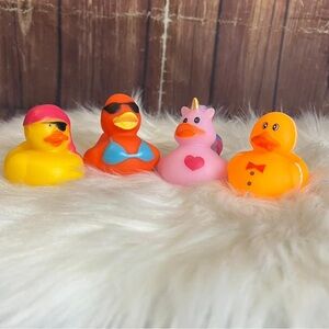 Lot of 4 Mini Rubber Ducks – Pirate, Swimsuit, Unicorn & Bow Tie Bath Toys 2”
